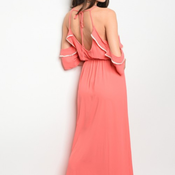 long sleeve cold shoulder maxi dress